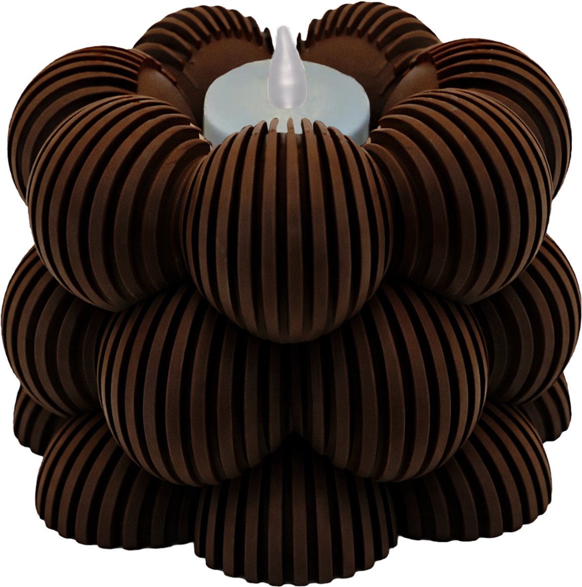 Lovora Waxinelichthouder Bubble Gestreept - Chocolade Bruin - 3d geprint - Moderne woonaccessoire - Stijlvolle waxinelichthouder