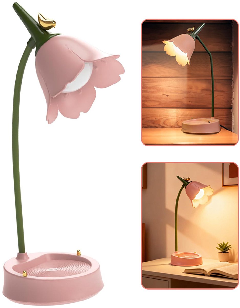Tafellamp - Kinderbureaulamp - Dimbare Led-Tafellamp met 3 Kleurtemperaturen - Oplaadbare Batterijlamp met Aanraaksensor en Flexibele Arm - Draadloze Led-Tafellamp Om Te Lezen en Te Leren - Roze