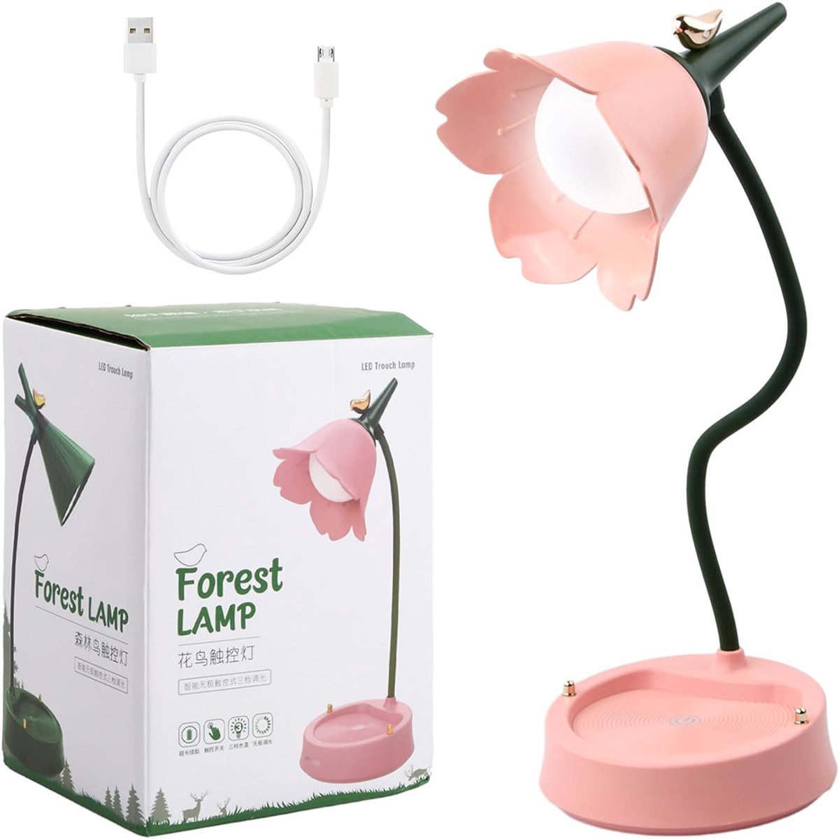 Tafellamp - Kinderbureaulamp - Dimbare Led-Tafellamp met 3 Kleurtemperaturen - Oplaadbare Batterijlamp met Aanraaksensor en Flexibele Arm - Draadloze Led-Tafellamp Om Te Lezen en Te Leren - Roze thumbnail 3