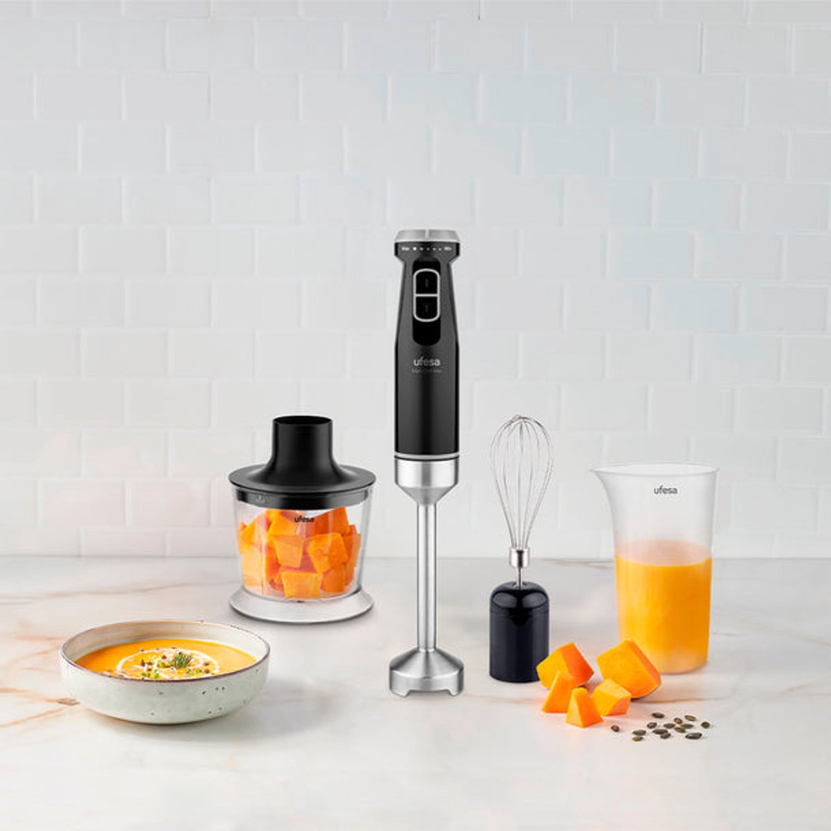 Ufesa Mars 1200 Max Staafmixer Set – 1200W – Traploze Snelheid – Hakmolen, Garde en Maatbeker – RVS
