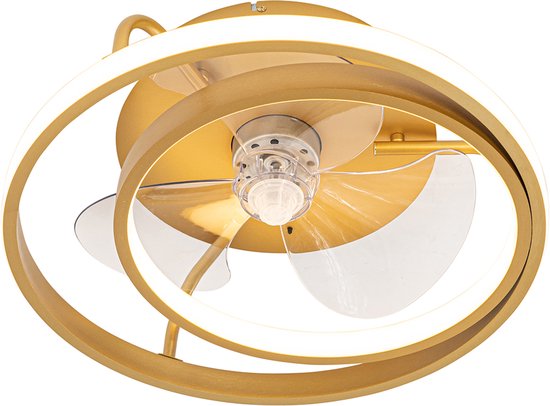 Plafondventilator goud met LED en afstandsbediening, stil, zonder fitting, IP20, QAZQA