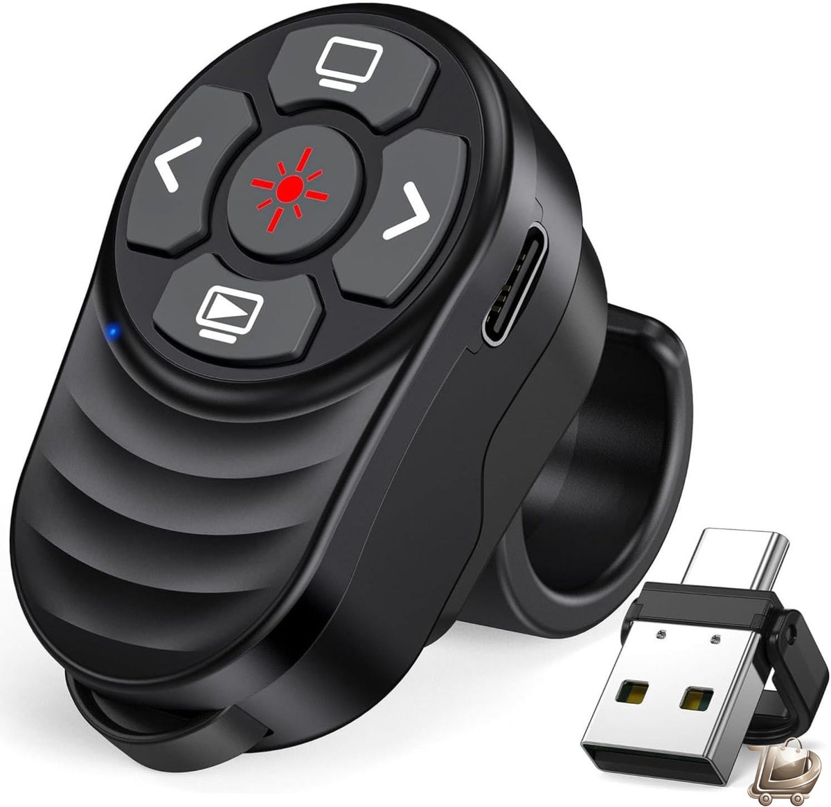 Vinger Ring Presentatie Clicker - Oplaadbaar - 2-in-1 USB Type C PowerPoint Clicker - Draadloze Presenter Remote Control met Volume - Voor Mac, Computer en Laptop
