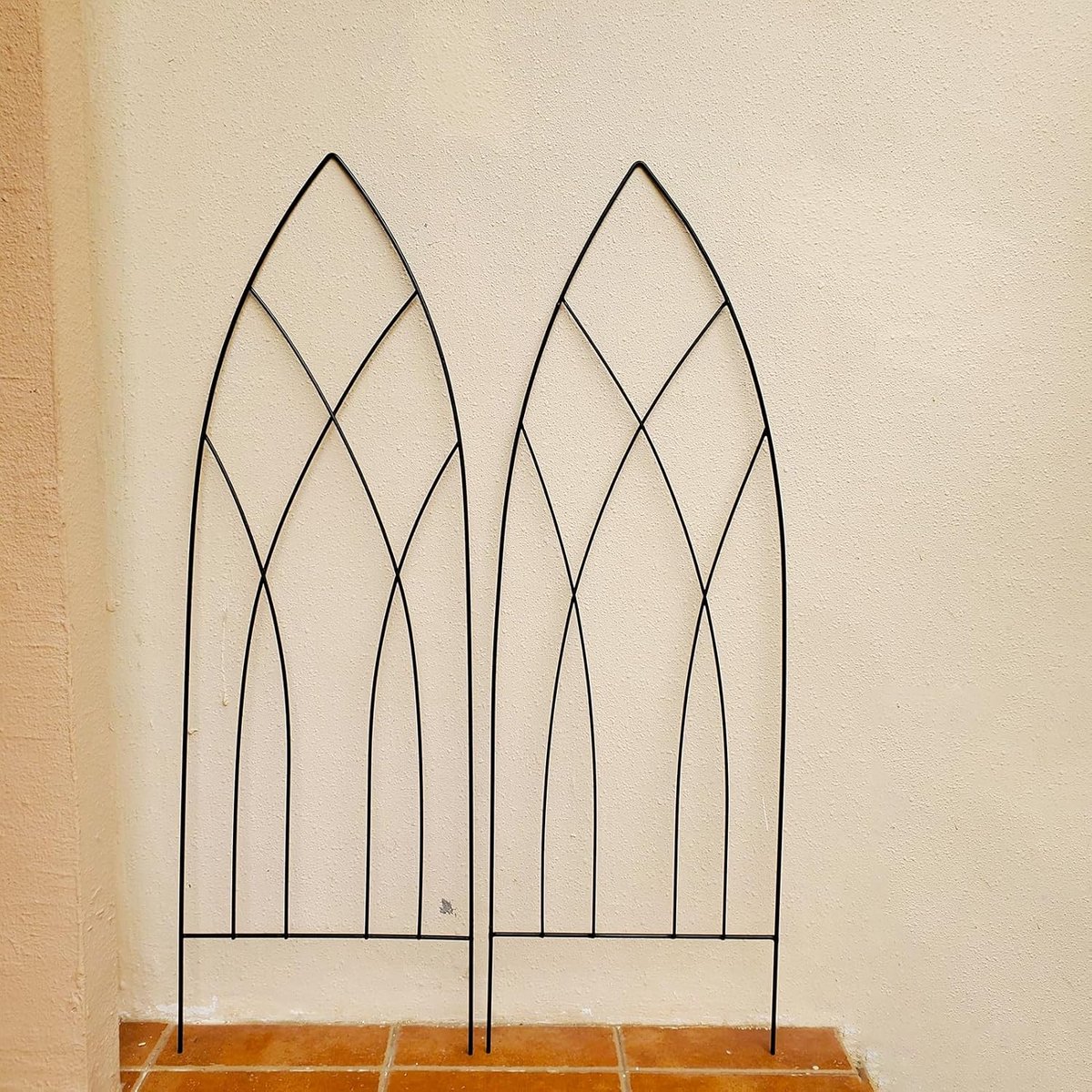 Set van 2 Zwarte Tuinhekken (115x38 cm) voor Klimplanten - Sterke Metalen Trelis voor Roze