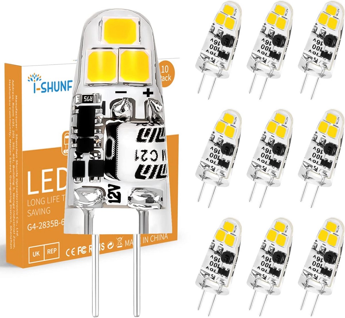 10-Pack LED Lampen G4 1.2W Koud Wit 6000K 12V Vervanging voor 15W Halogeen