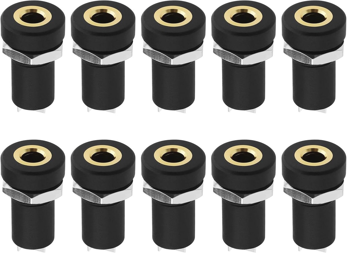 Paneelmontage Jack - Audio Connectoren - Audio Projecten - Soldeer Type - 10 Stuks - Zwart