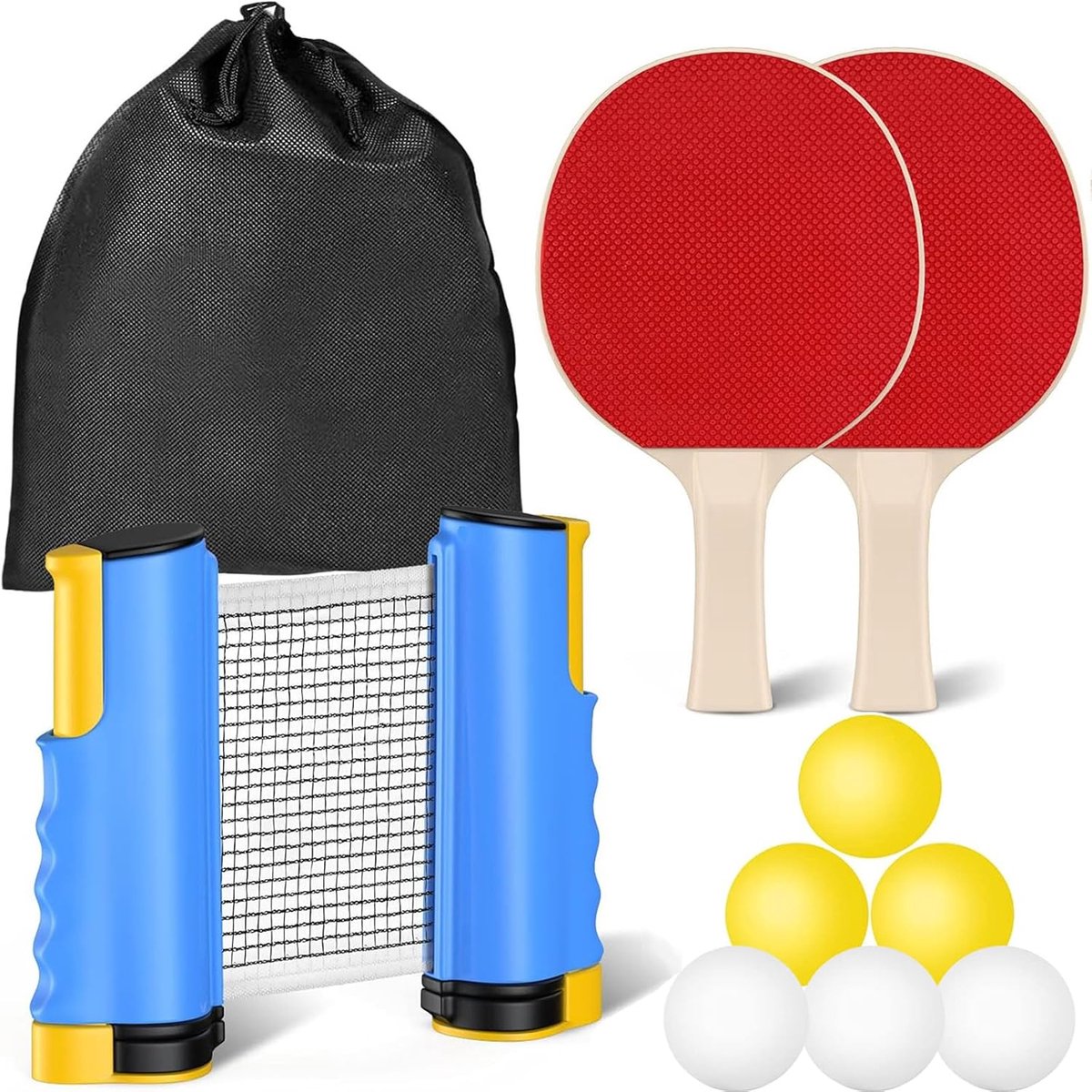 Complete Tafeltennis Set met 2 Professionele Batjes, Net en 6 Ballen - Inclusief Draagtas