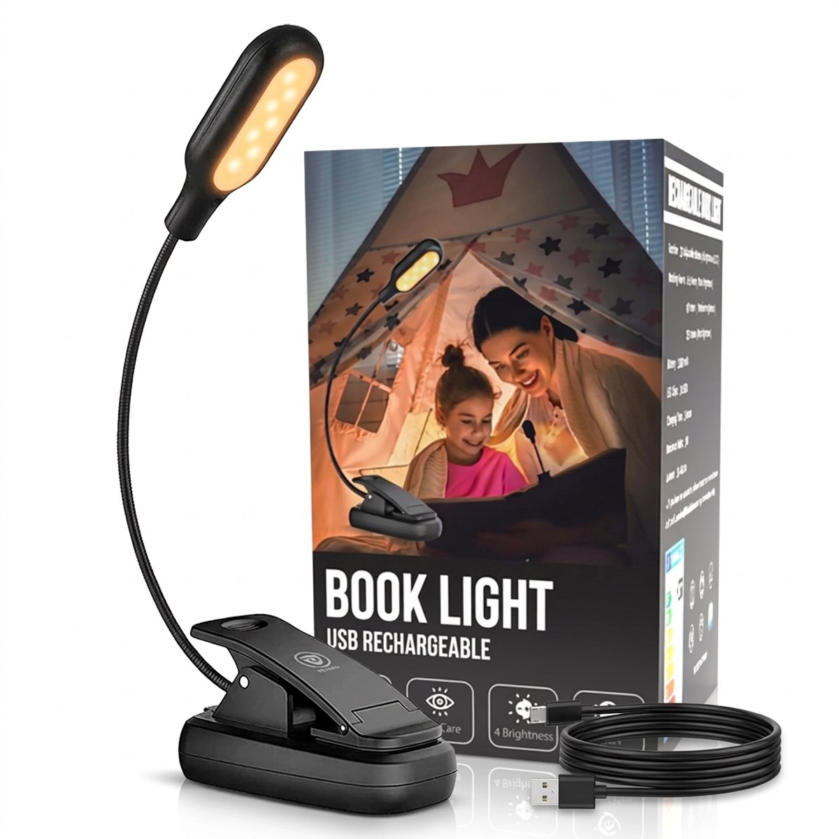 Boeklamp voor het lezen in bed - buigbare armen - oplaadbaar - duurzaam Boeklamp voor het lezen in bed - buigbare armen - oplaadbaar - duurzaam