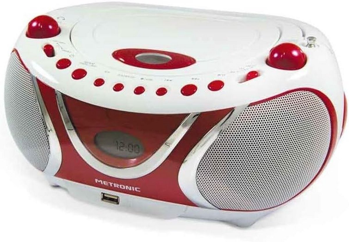 Draagbare CD/MP3 Boombox met USB-poort - Wit/Rood