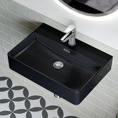 HOROW Wastafel - Keramiek - wasbak voor badkamer en toilet - Mat Zwart wastafel - met overloop - Badkamerwastafel - Modern kraangat Handspoelbak - 60 × 42 × 13.5cm