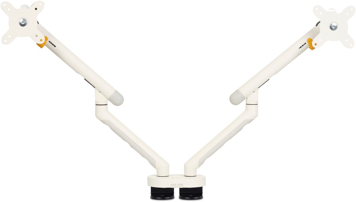 BakkerElkhuizen BE Flexible Dual Monitorarm - Wit - Monitorarm voor 2 Monitoren 17-35 Inch - 2-10kg (Per Monitor) - VESA 75x75 & 100x100mm - 360° Rotatie - Mechanische Veer - Kabelbeheer - Klem/Doorvoer - 72% Gerecycled - Levenslange Garantie