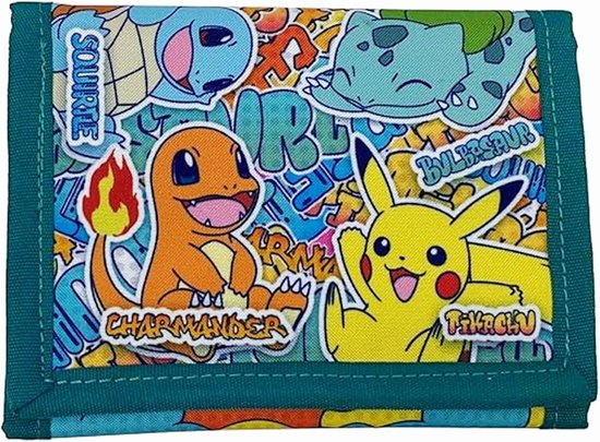 "Pokémon Portemonnee - Pikachu, Charmander, Squirtle, Bulbasaur - Klittenband - Kinderportemonnee"