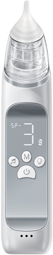 Witte elektrische neusreiniger met een digitaal display en bedieningsknoppen.