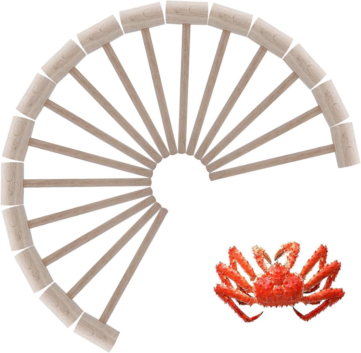 16x Houten Hamers - Krab & Kreeft Slaghout voor Zeevruchten