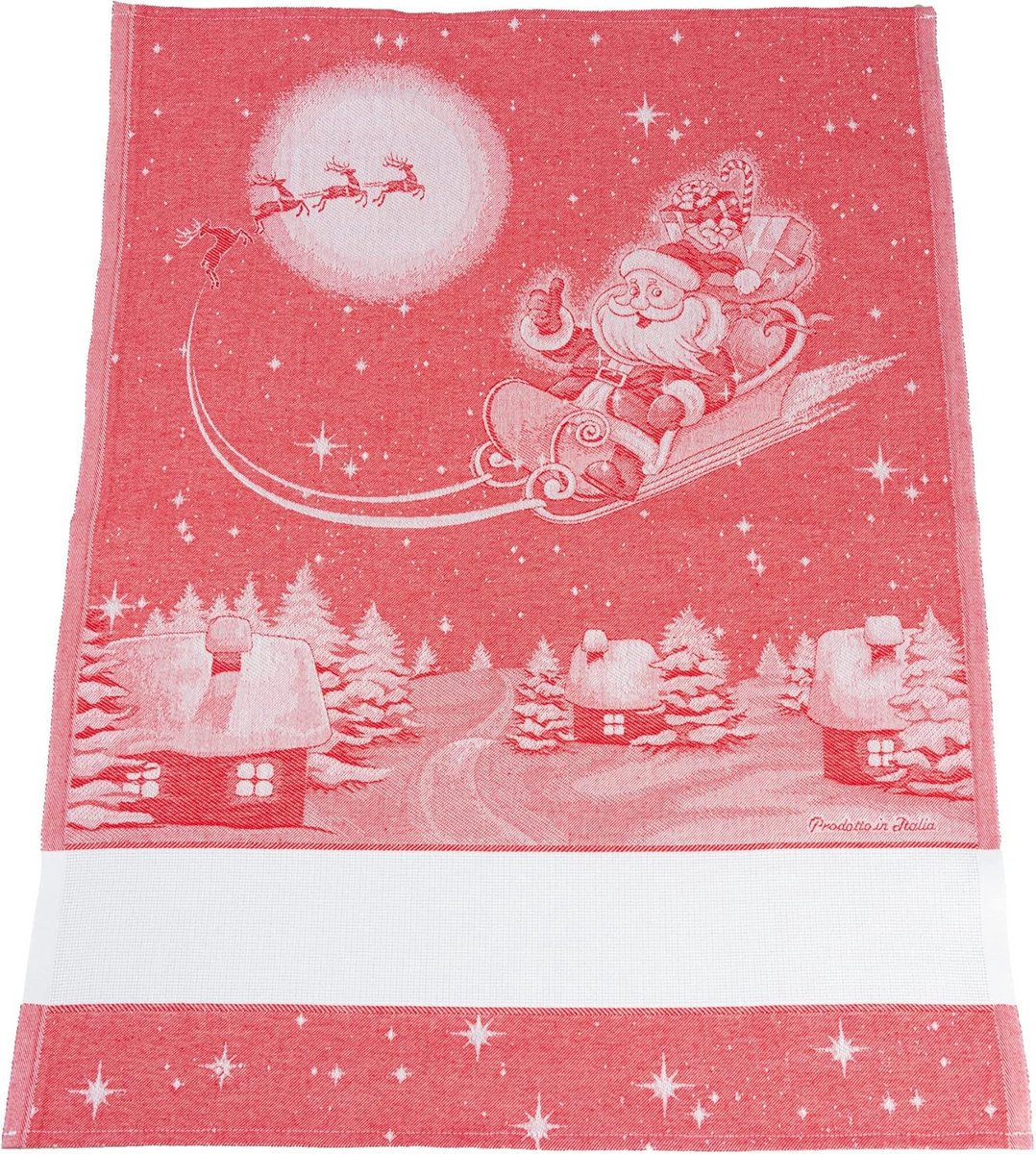 Kerst Theedoek Jacquard Katoen Rood met Borduurvlak - 81x57 cm