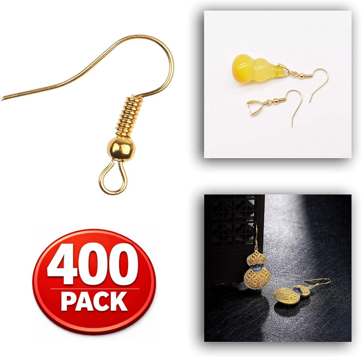 Oorhaakjes Goudkleurig - 400 Stuks - 18mm –-Nikkelvrij & Hypoallergeen - Met Spoel en Bal - Ideaal voor DIY Sieraden & Oorbellen Maken