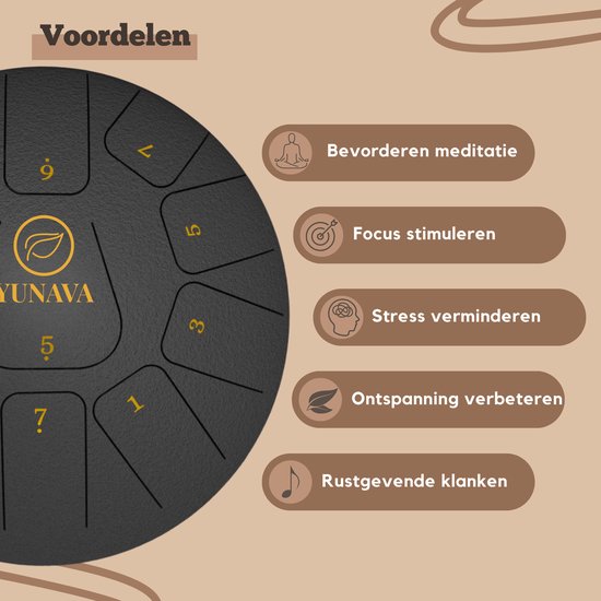 Yunava Handpan - 30 cm ø - Wit - Steel Tongue Drum - Hand Klankschaal incl. Lesboek & Beschermtas - Hangdrum van Merkloos — afbeelding 4