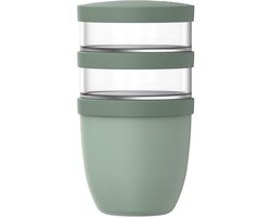 Mepal Pot à lunch 3 pièces Ellipse - 500 + 200 + 200 ml - Avec 2 compartiments - Gobelet à yaourt et gobelet à muesli à emporter - Convient pour le congélateur, le micro-ondes et le lave-vaisselle - Nordic sage