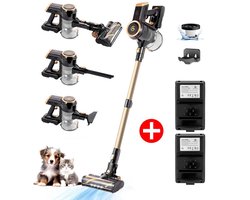 AG4200 Steelstofzuiger Draadloos – 2 Accu’s – 90 Min Stofzuigen – Krachtige Stofzuiger Zonder Zak – Geschikt voor Dierenharen – 2-in-1 Kruimeldief – Compact & Lichtgewicht – Platinum Gold