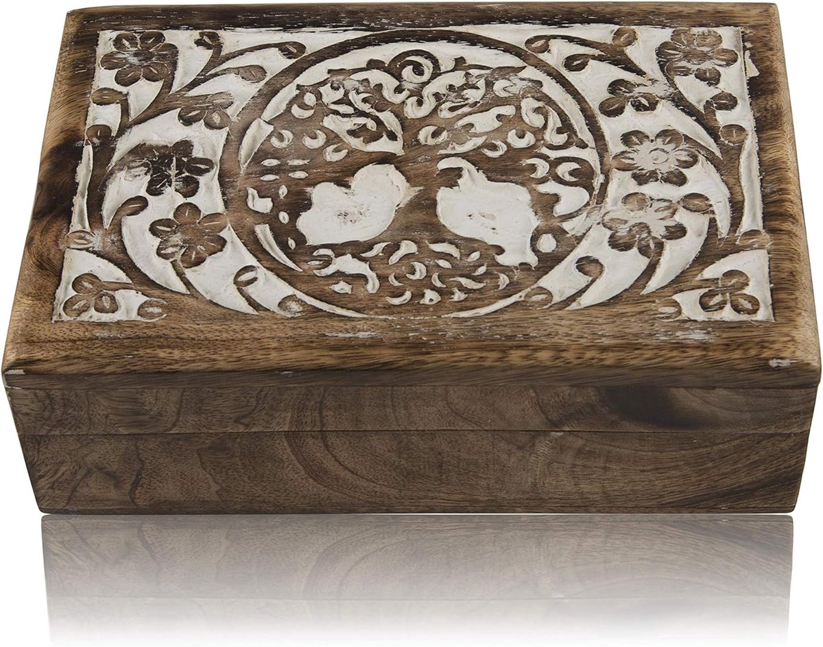 Decoratieve boom van het leven houten sieraden doos - handgemaakt en uniek - Keepsake doos schatkist met slot - verjaardag cadeau ideeën - 8 x 5 inch