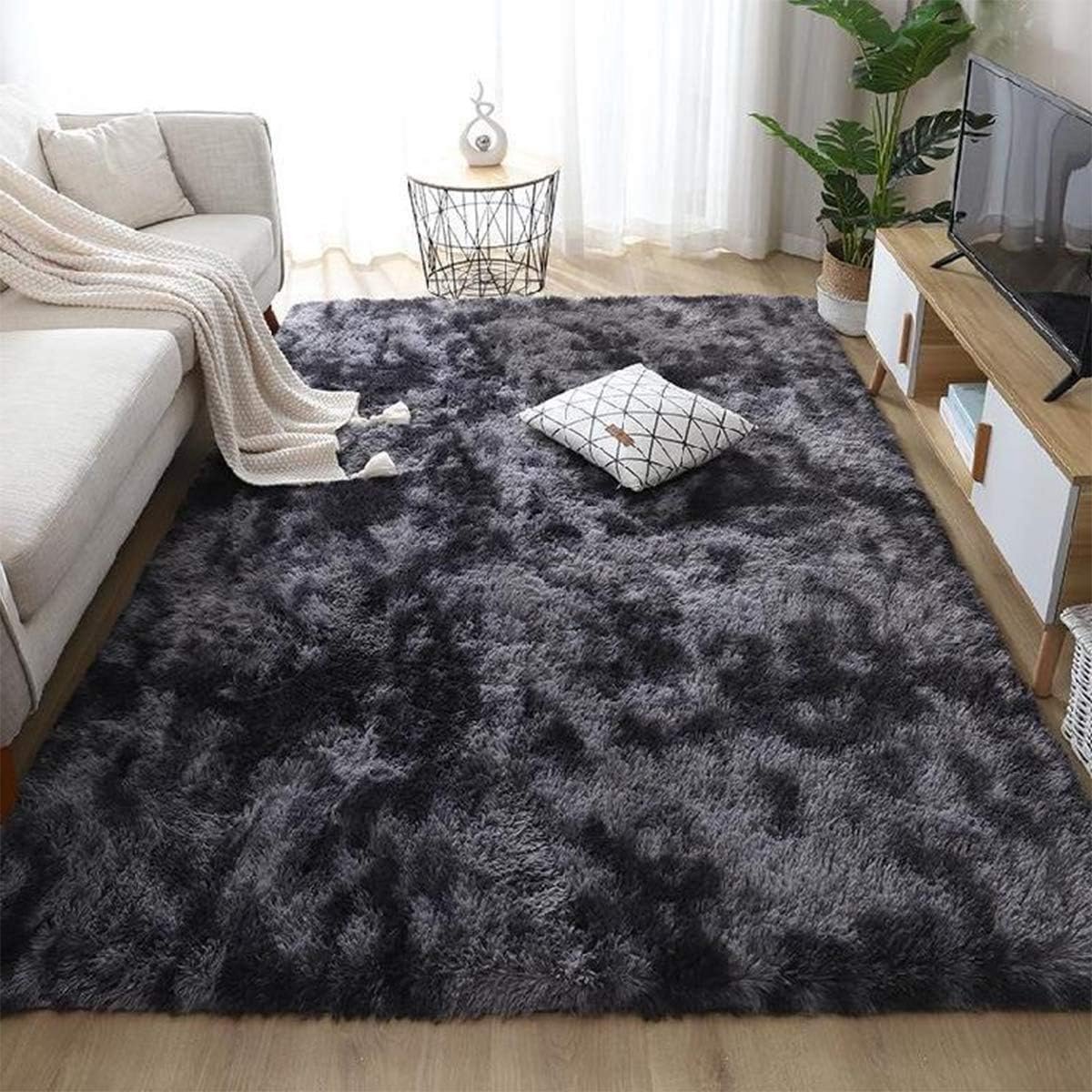 Extra Zacht Shaggy Vloerkleed Slaapkamer Woonkamer Antislip - Zwartwit, 200x250 cm