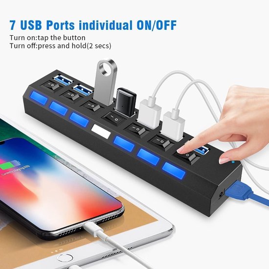 7-Poorts USB 3.0 Hub met 1 TB Externe Opslag — afbeelding 2