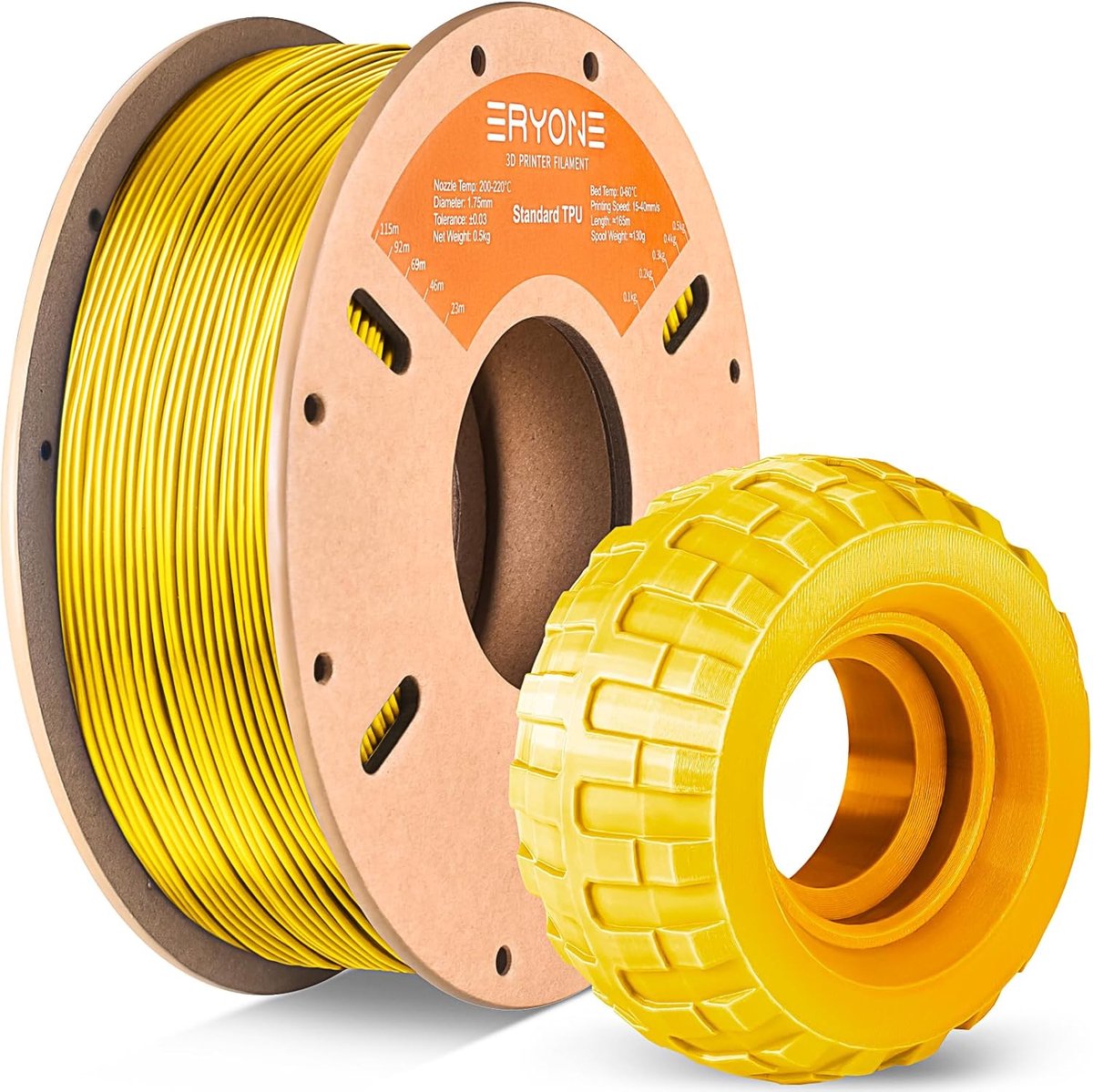 Flexibel TPU Filament 1.75 mm voor 3D Printer - 0.5 kg - Hoge Elasticiteit (95A) - Geel
