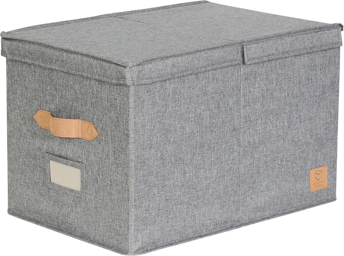 Premium XL Opbergbox met Deksel van Linnen Stof, Extra Groot en Stabiel, Grijs