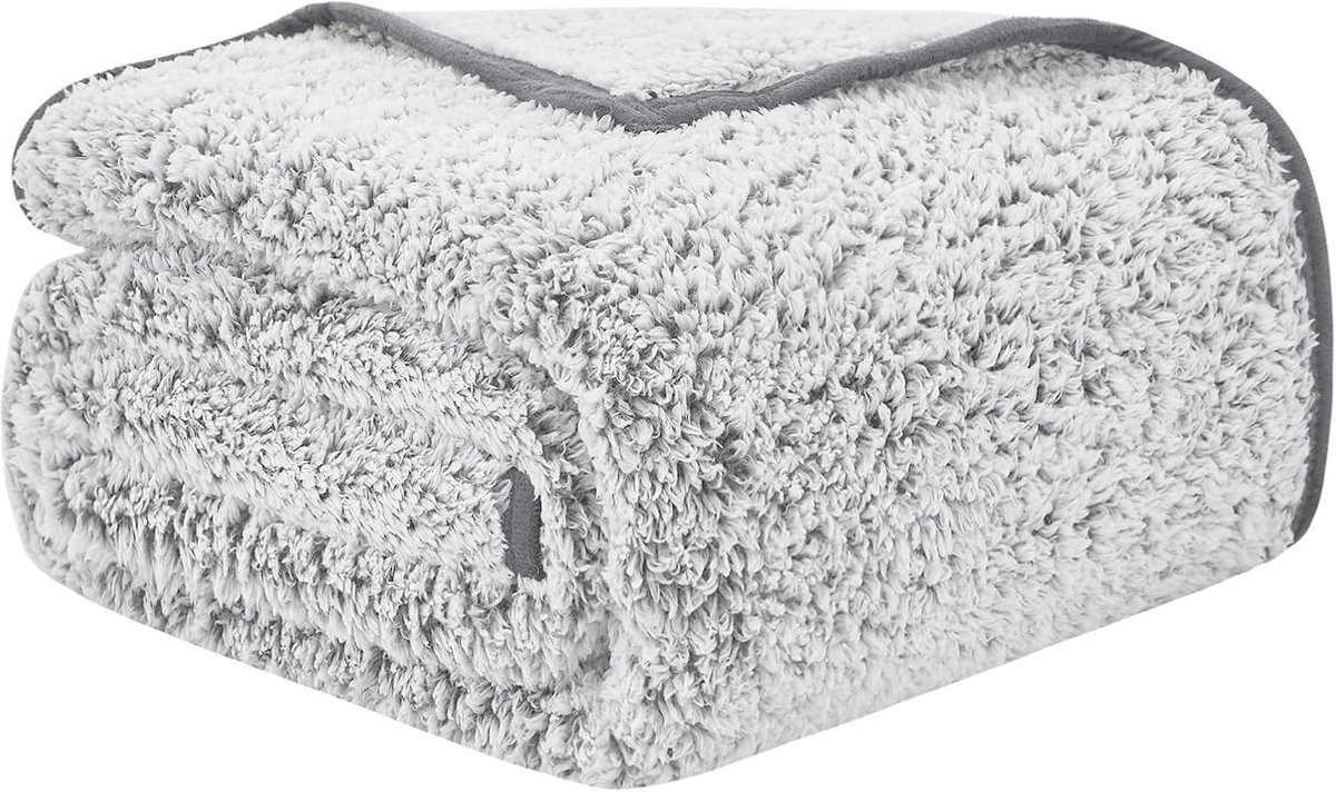 Fleece Deken - Sherpa Plaid - Ontspannen Thuis - Ultra Zachte Textuur - 230 x 230 cm - Grijs