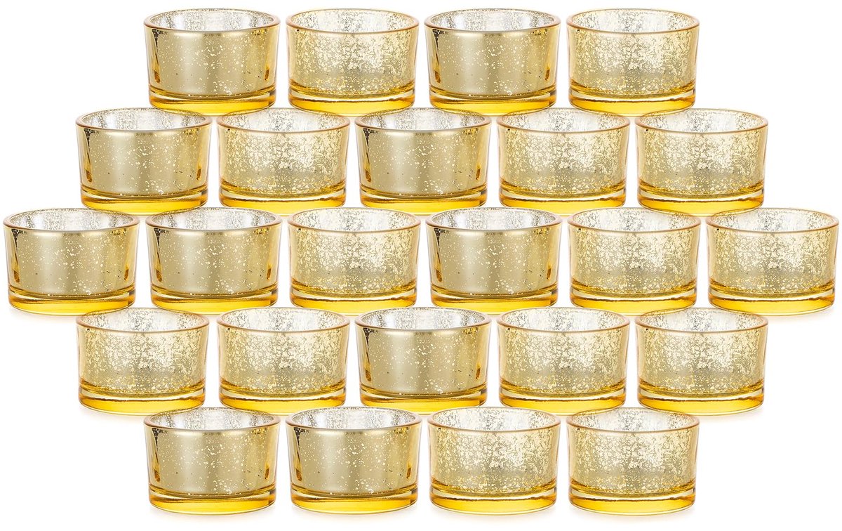 Teelichthouder Set - 24 Stuks Gouden Glas - Perfect voor Versiering