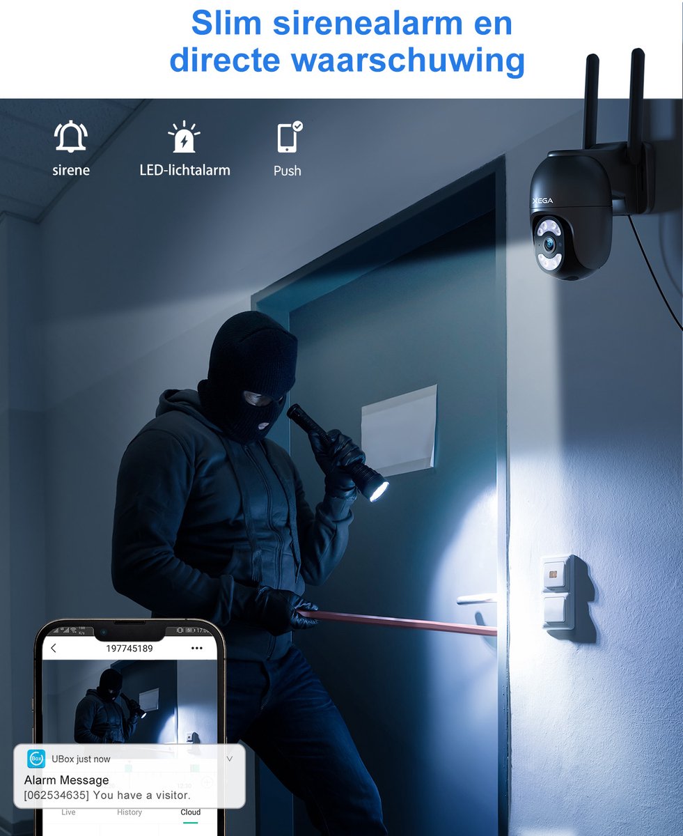 Xega 4G Buiten Beveiligingscamera met SIM Kaart - 24/7 Continue Opname Mensendetectie & Automatische Tracking, 2K HD Nachtzicht, IP66 Waterdicht Buiten Camera – foto 6