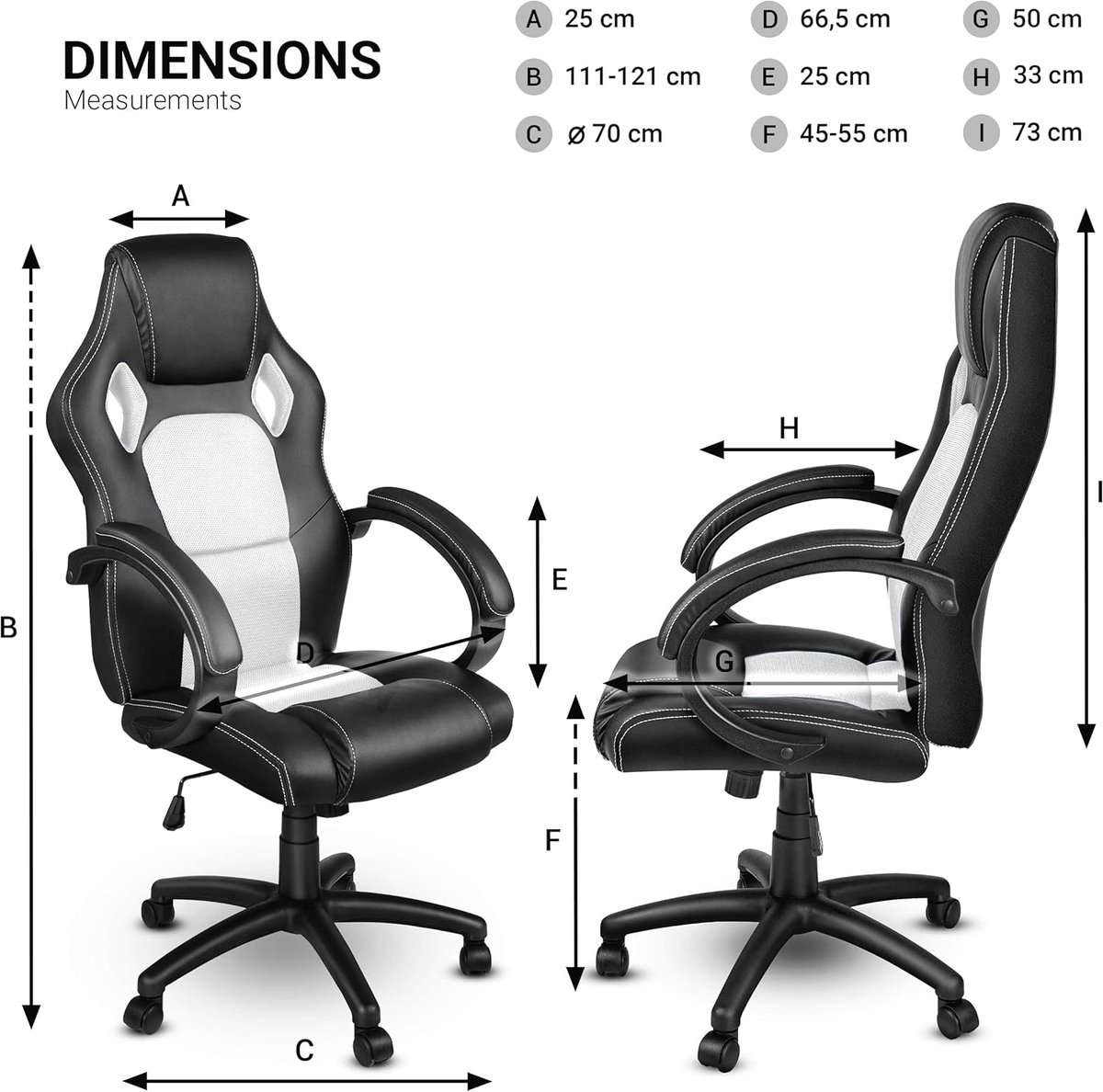 Directiestoel Casa Velluto Titan Racing bureaustoel zwart/wit | Ergonomische hoge rug, verstelbare zithoogte, hoofdsteun, wipmechaniek, comfortabele armleuningen | Kantoor & Gaming stoel