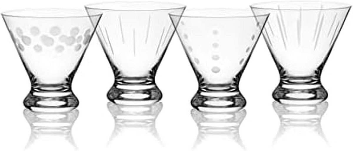 Set van 4 Stemloze Martini Glazen met Speels Decoratief Patroon - 240 ml
