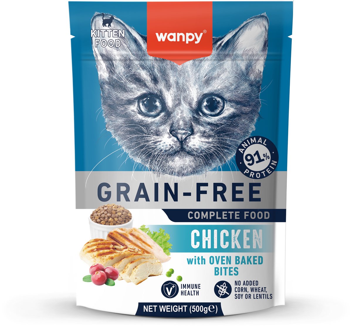 Wanpy - Kitten - Droogvoer - Kip - Gezond gewicht - 500 gram - Graanvrij