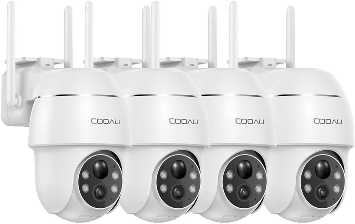 COOAU Q02 Beveiligingscamera buiten - 2K QHD - 355° Horizontaal & 90° Verticaal - Geen Maandelijkse Kosten - App - IP66 Waterdicht - Wifi IP Camera - 4 Stuks