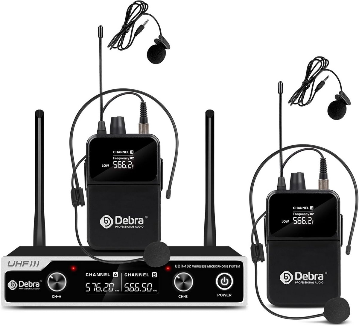Draadloze UHF Microfoonset met Handmicrofoon, Lavalier en Headset