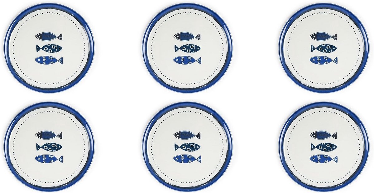 Set van 6 Porseleinen Pizzaborden met Oceaandecor - 31,5 cm