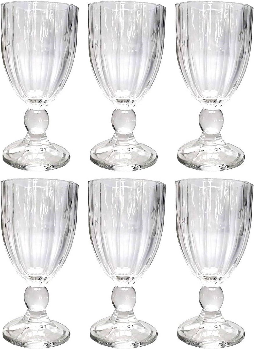 Set van 6 Vintage Wijnglazen met Strepen - Kristal Drinkglazen