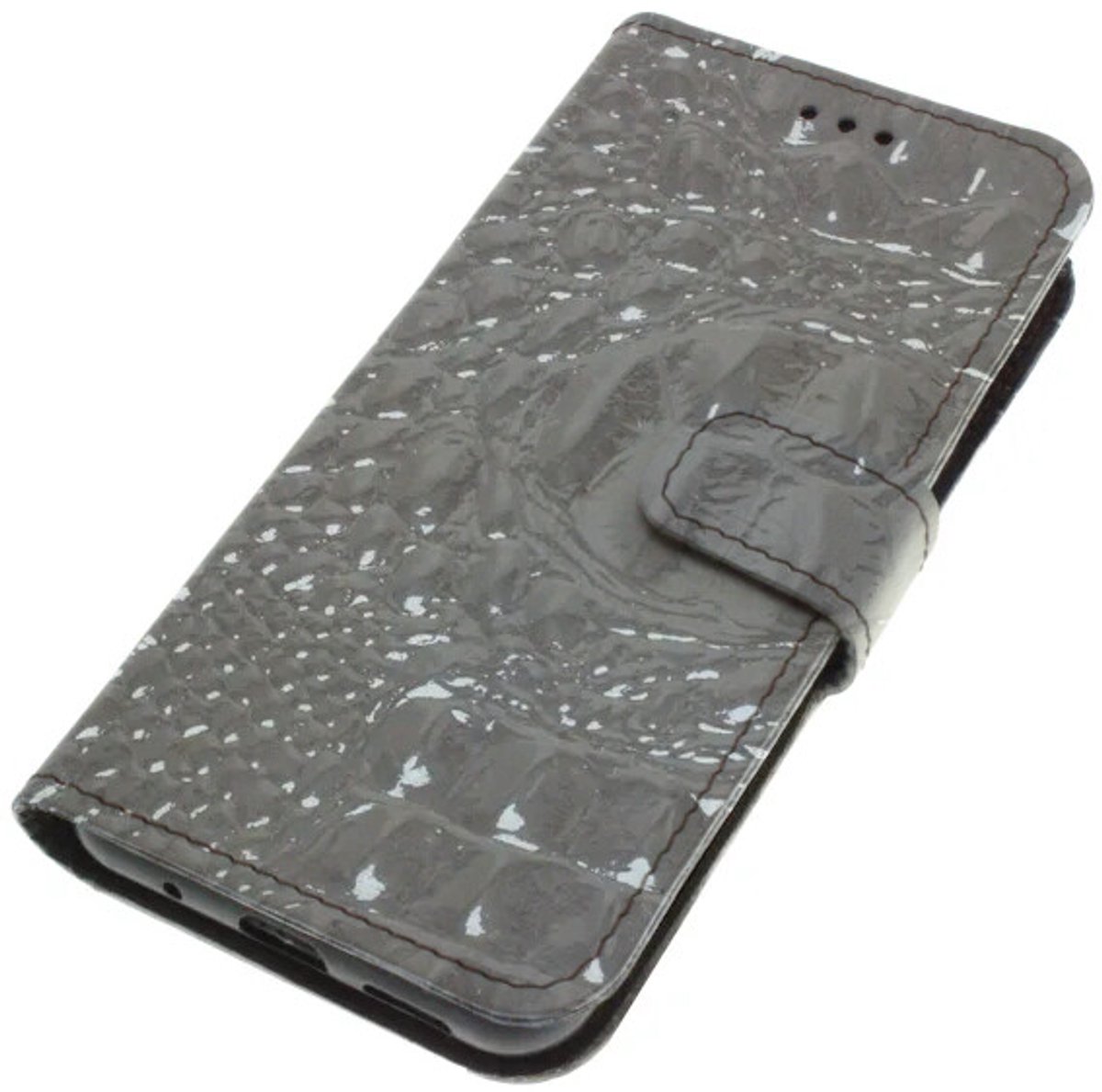 Echt leer hoesje geschikt voor Samsung Galaxy S26 Stug lak kalfsleer – croco reliëf Taupe