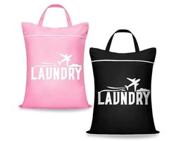 Ultiluxe® Waszakken - 2 Stuks - Reis Waszak - Schone en Vuile Was Tas - Wastas voor volwassenen en kinderen - Waterafstotend - Met Rits - Roze/zwart