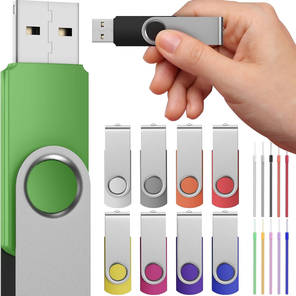 Set van 10 USB Sticks 16GB 3.0 Draaibaar Multicolor Geheugensticks