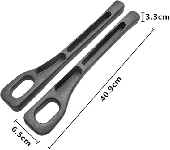 Twee donkergrijze kunststof organizers met afmetingen 40,9 cm lengte, 6,5 cm breed en 3,3 cm dik.