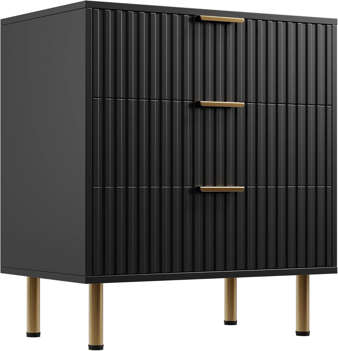 Ladekast - Ladekast met drie lades - Nachtkastje - 70 cm hoge moderne ladekast - Diepe lades en breed blad - voor woonkamer, hal, kinderkamer, zwart - 76×70×40 cm