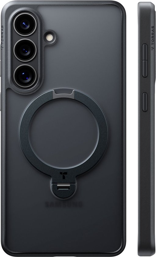 TORRAS UPro Ostand Spin Hoesje Geschikt voor Samsung Galaxy S26 - Compatibel met MagSafe / Qi2 - Magnetische Standaard - Back Cover Kickstand Ring - Zwart