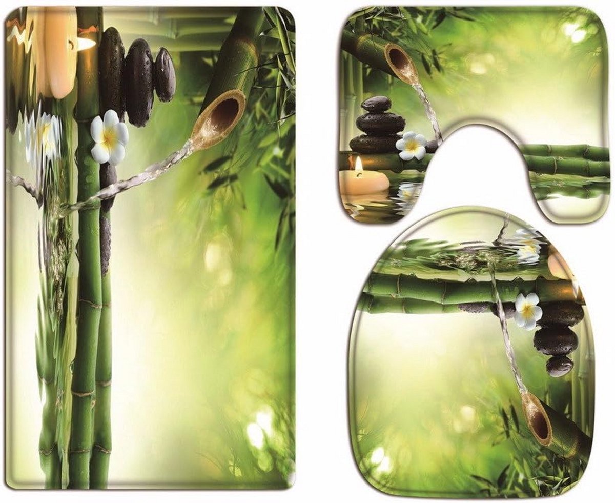 Zen Meditatie en Natuur Decoratie Toiletzittinghoes en Badmat Set