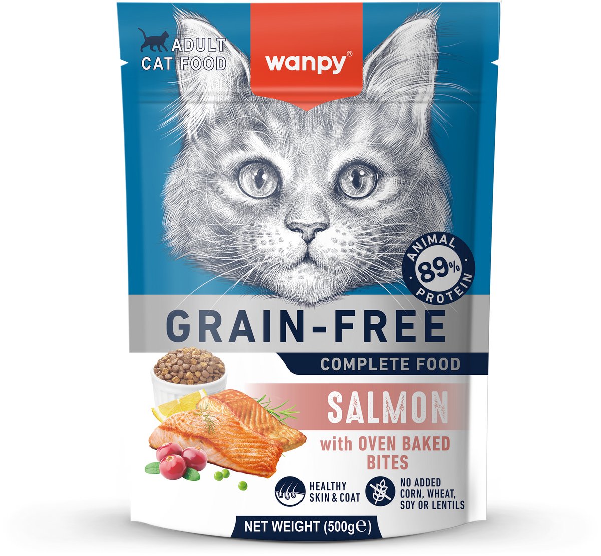 Wanpy - Kattenvoer - Droogvoer - Zalm - Huid & Vacht - 500 gram - Graanvrij