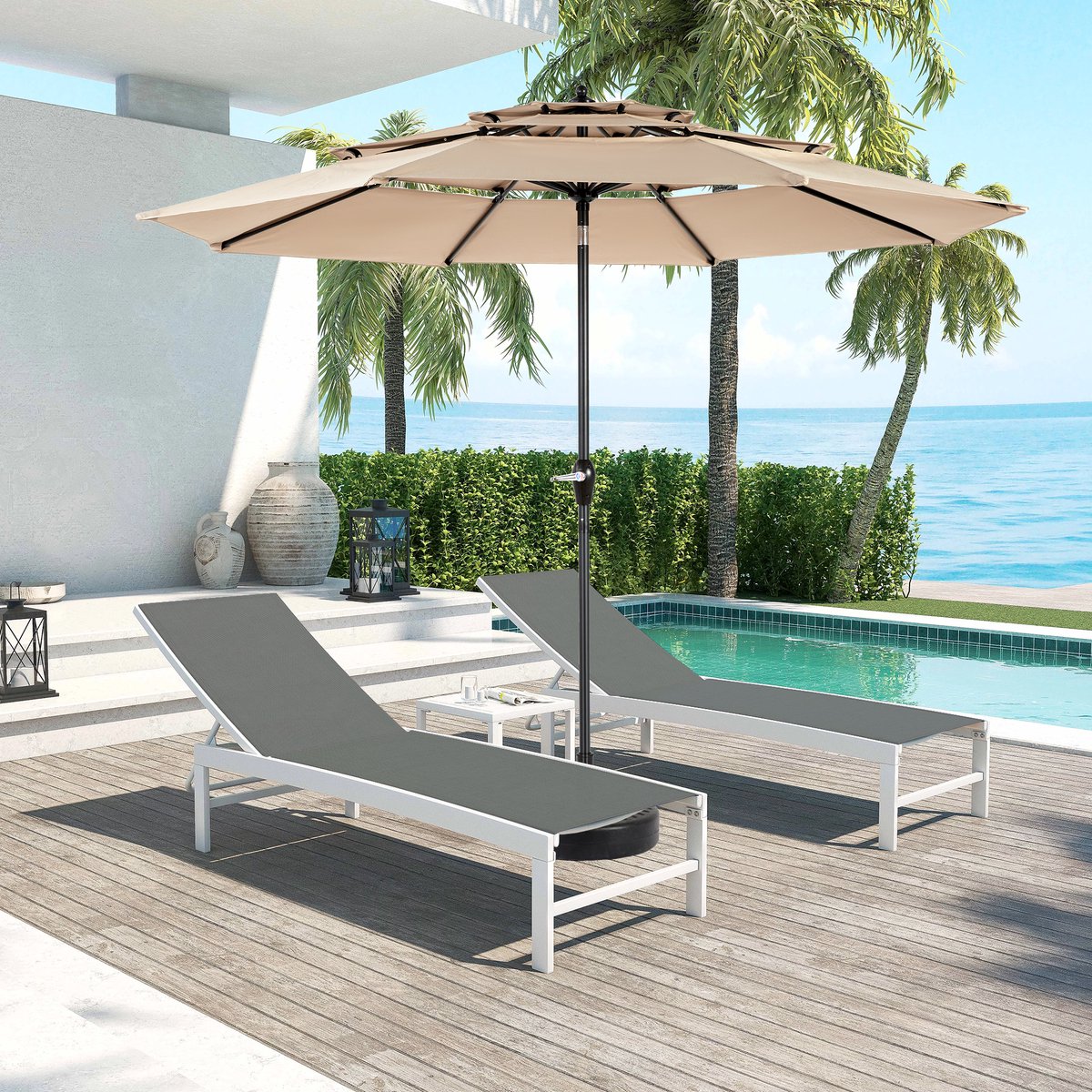 Wishdor - Dubbele Tuinparasol - Slingermechanisme En Kantelbaar - Voor Tuin En Terras - Staal - Khaki