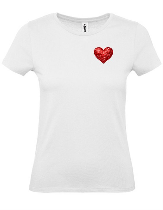 T-shirt femme Cœur Rouge Petit | Carnaval - Concerts - Fierté - Saint-Valentin | Déguisement Adulte | blanc (Femmes) | taille XL