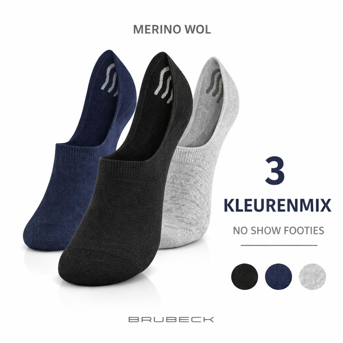 Brubeck Merino Sneakersokken / Footies – No Show Sokken – 3 Pack Kleurenmix – Antislip Silicon Grip – Naadloos - Unisex 35/37