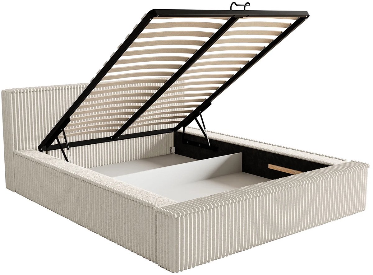 Gestoffeerd Tweepersoonsbed 180x200 cm Luxe Crème met Opbergruimte en Hoofdbord – Hoogwaardig Corduroy Design – Abkantoor