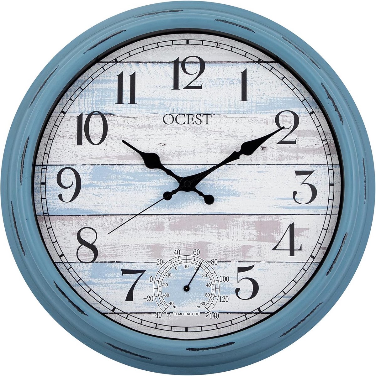 Grote Waterdichte Wandklok met Thermometer - 40 cm - Stil & Weerbestendig voor Binnen en Buiten